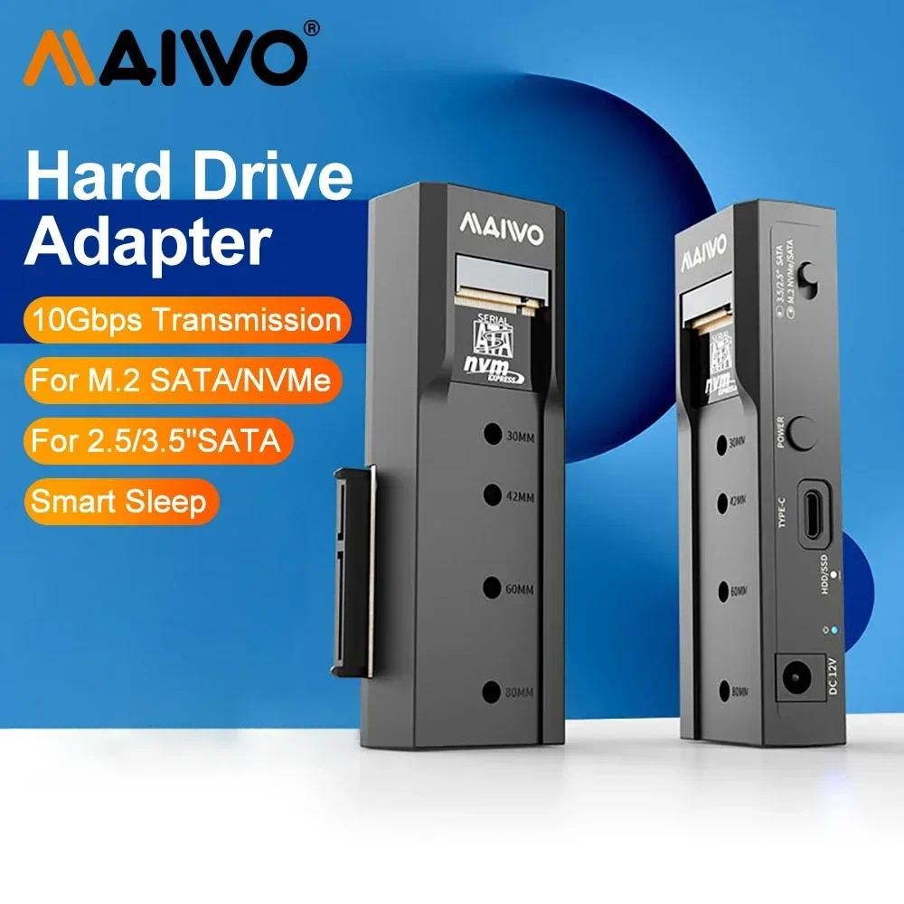 MAIWO M.2 NVMe SATA SSD Enclosure 10Gbps 2.5/3.5 นิ้วภายนอก HDD Case USB3.2 ประเภท C PCIe M.2 SSD สําหรับแล็ปท็อปพีซี