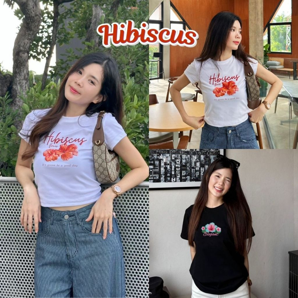 (จัดส่งตลอด 24 ชั่วโมง）OOOK Official เสื้อยืดลาย Hibiscus