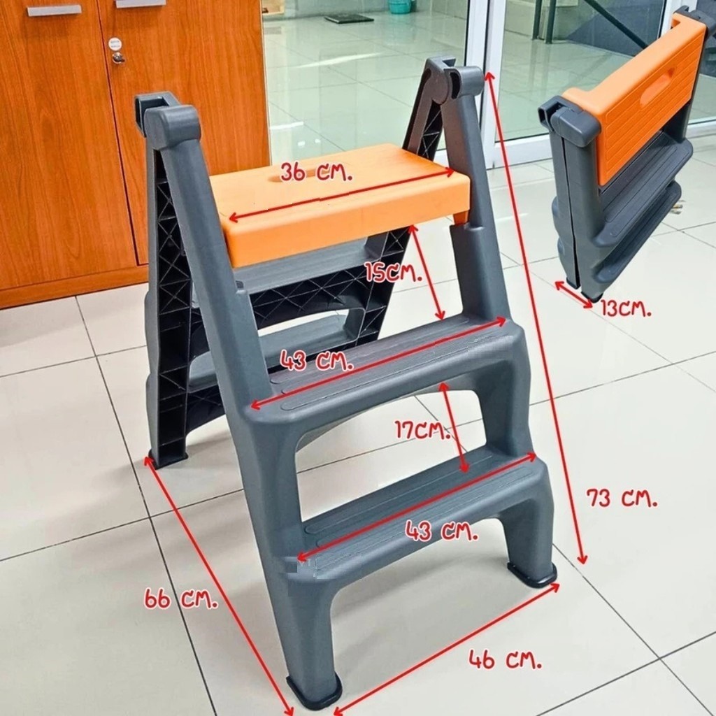 ส่งจากไทย 🚩 เก้าอี้บันได บันไดพลาสติก พับได้เก็บได้ บันไดเอนกประสงค์ 3 ขั้น รับน้ำหนัก 120 กก. - รูปที่ 3