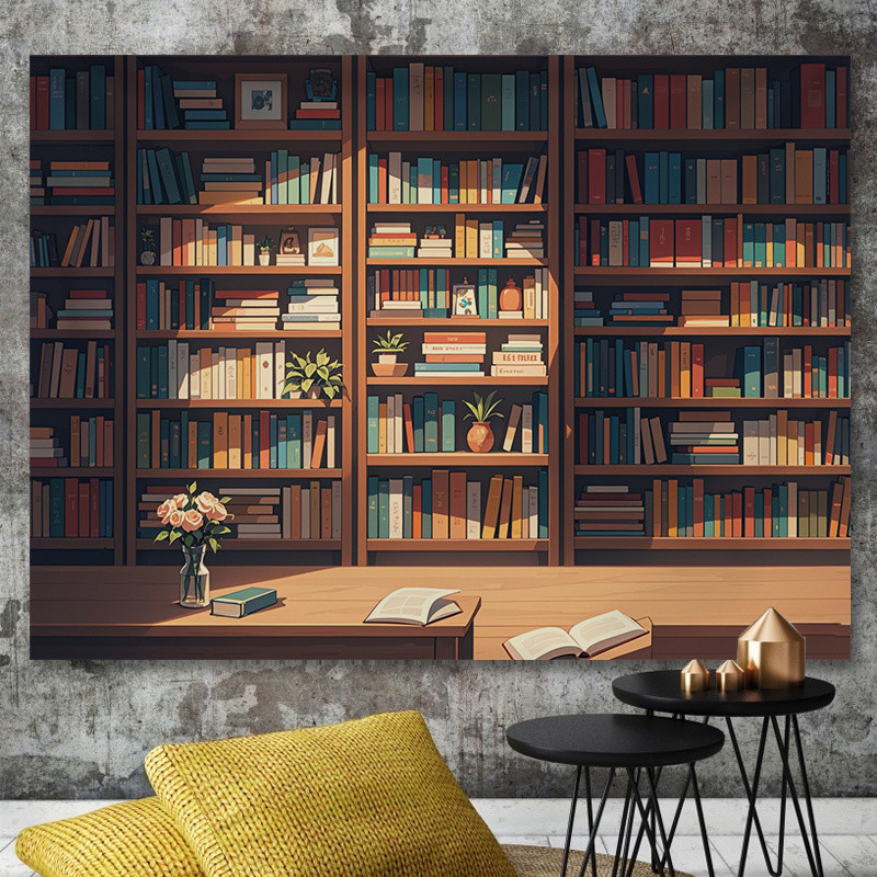 ผ้าพื้นหลังชั้นวางหนังสือสไตล์วินเทจ Agirl ผ้าแขวนเฉพาะสำหรับถ่ายทอดสด ตกแต่งผนังภาพถ่าย ผ้าใบห้อง ผ้าคลุมข้างเตียง