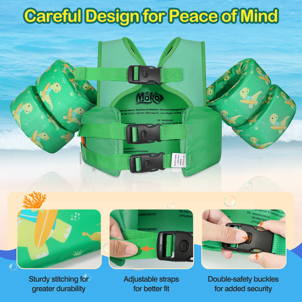 โมโค 30-60 ปอนด์เด็กวัยหัดเดิน ลอย เสื้อกั๊กว่ายน้ําพร้อมสายรัดกันลื่นหัวเข็มขัดและนกหวีดสําหรับเด็ก,ปีกน้ําว่ายน้ําการ์ตูน - รูปที่ 2