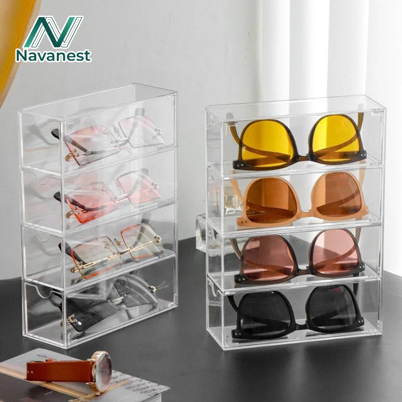 Navanest กล่องใส่แว่นตา  กล่องดึงจดหมาย อะคริลิค ความโปร่งใสป้องกันฝุ่น  หลายระดับ พื้น ที่ทำงาน จัด