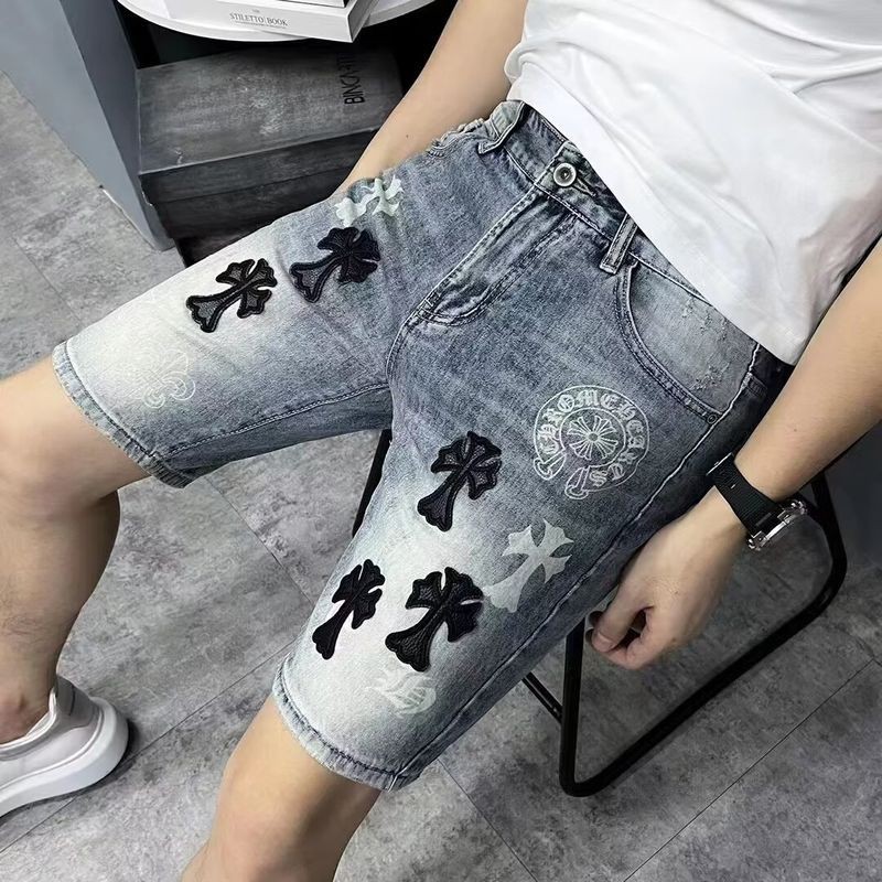 กางเกงขาสั้นผ้ายีนส์แฟชั่นเย็บปักถักร้อยข้ามสําหรับฤดูร้อน