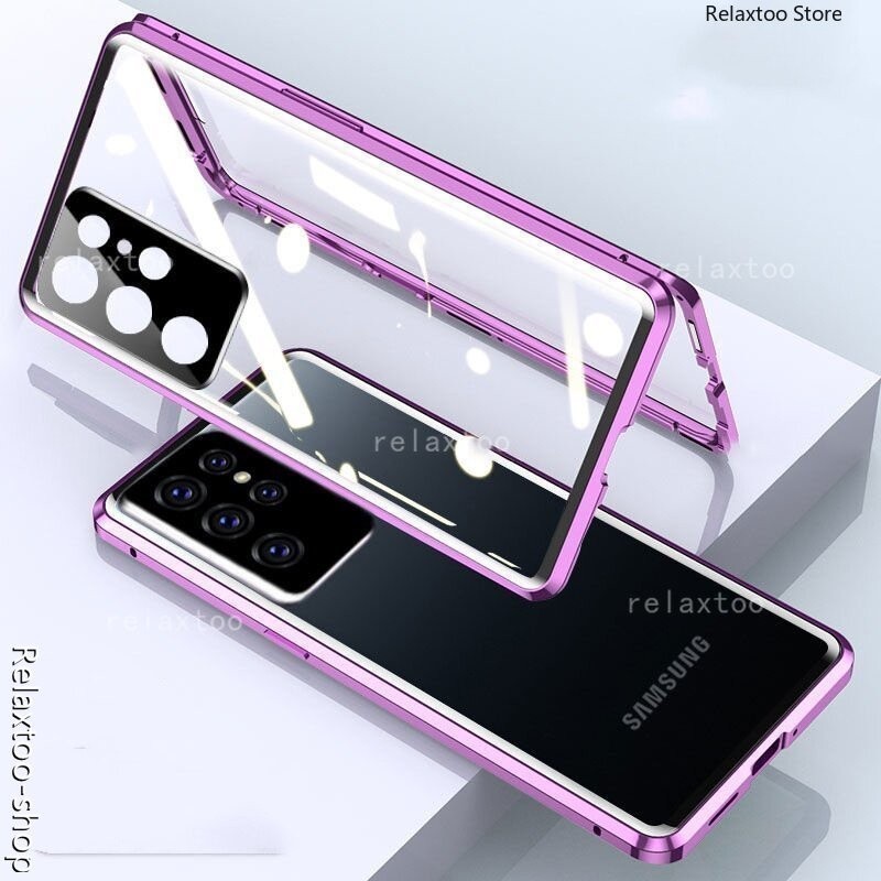 เคสโทรศัพท์มือถือแบบแข็ง กระจกใส ฝาพับแม่เหล็ก สองด้าน กันกระแทก สําหรับ Samsung Galaxy S24 Ultra S23 Ultra S24Plus S23 Plus S23FE S24FE