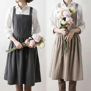MILD ผ้ากันเปื้อนผ้าลินิน, ผ้ากันเปื้อน Nordic Florist สไตล์เกาหลี, ชุดทํางานผ้าฝ้าย