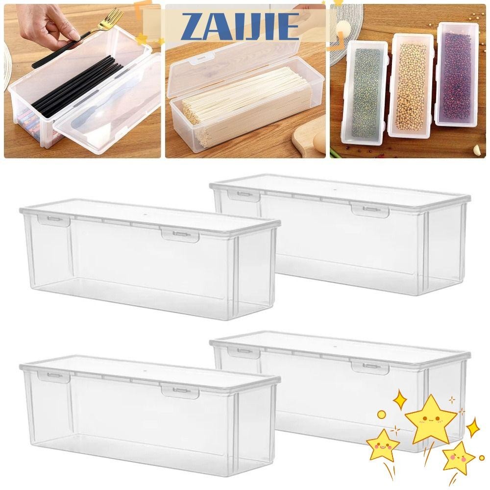 Zaijie24 กล่องพลาสติกใส ทรงสี่เหลี่ยม พร้อมฝาปิด สําหรับใส่จัดเก็บเครื่องเทศ ก๋วยเตี๋ยว ในตู้เย็น 1 ชิ้น