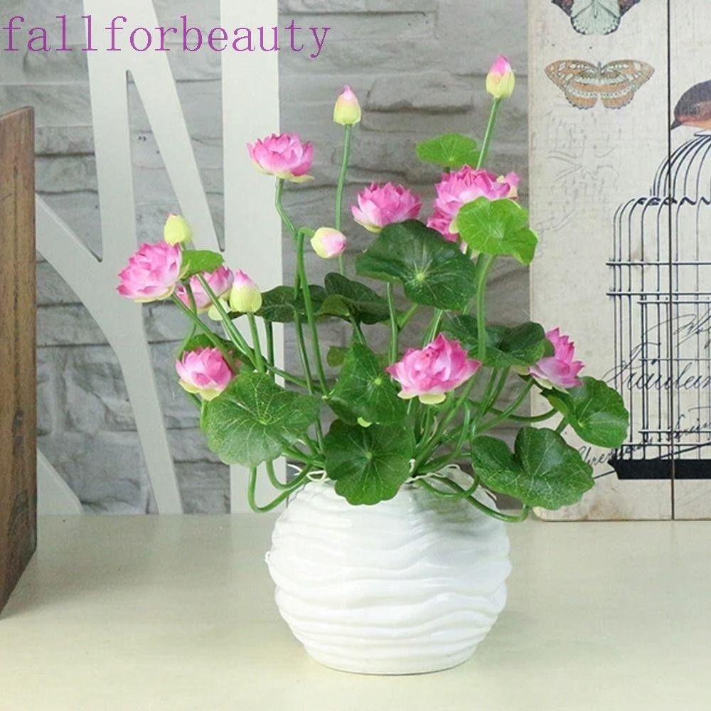 Fallforbeauty ดอกบัวประดิษฐ์ ดอกบัวประดิษฐ์ พลาสติก ผ้าไหม ขนาดเล็ก แฮนด์เมด สําหรับงานแต่งงาน