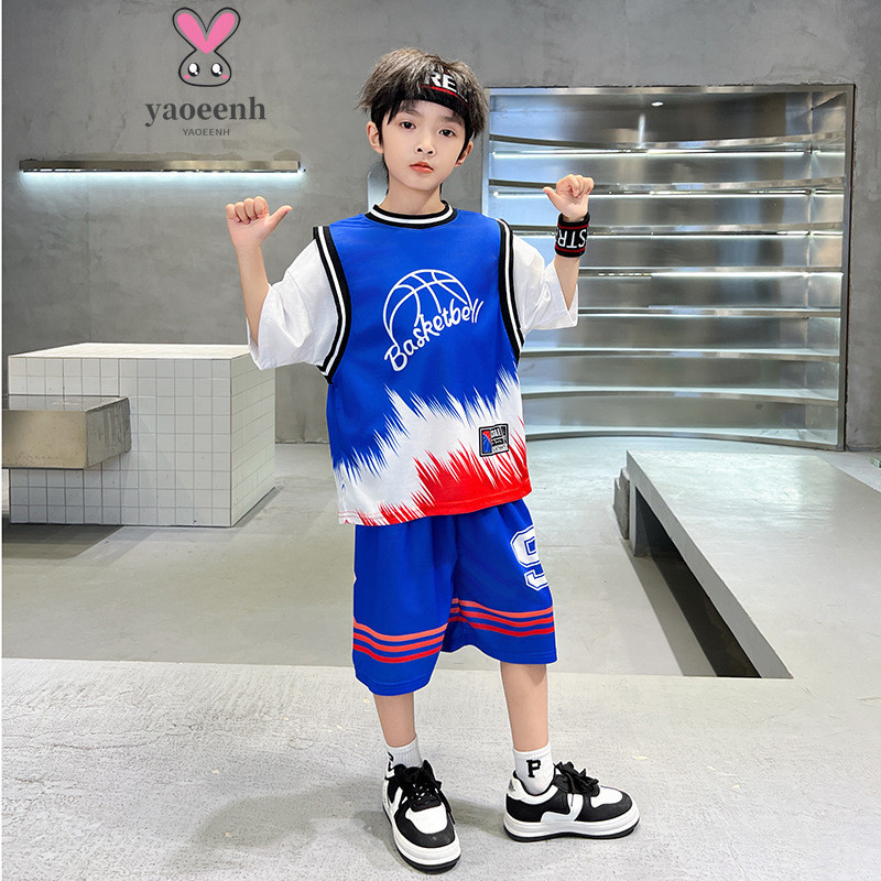 【YAOEENH】ชุดกีฬาบาสเก็ตบอลแขนสั้น กางเกงขาสั้น ทรงหลวม ขนาด 110-160 ซม. แฟชั่นฤดูร้อน สําหรับเด็กผู้ชาย พร้อมส่ง