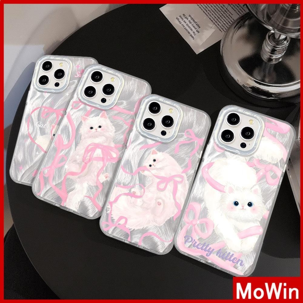 Mowin - For iPhone 11 15 Pro Max iPhone Case Silver Feather Luxury Holographic Laser Clear Case Soft TPU Cat With Bow Tie Compatible with iPhone14 13 Pro max 12 Pro Max 11 XR XS
