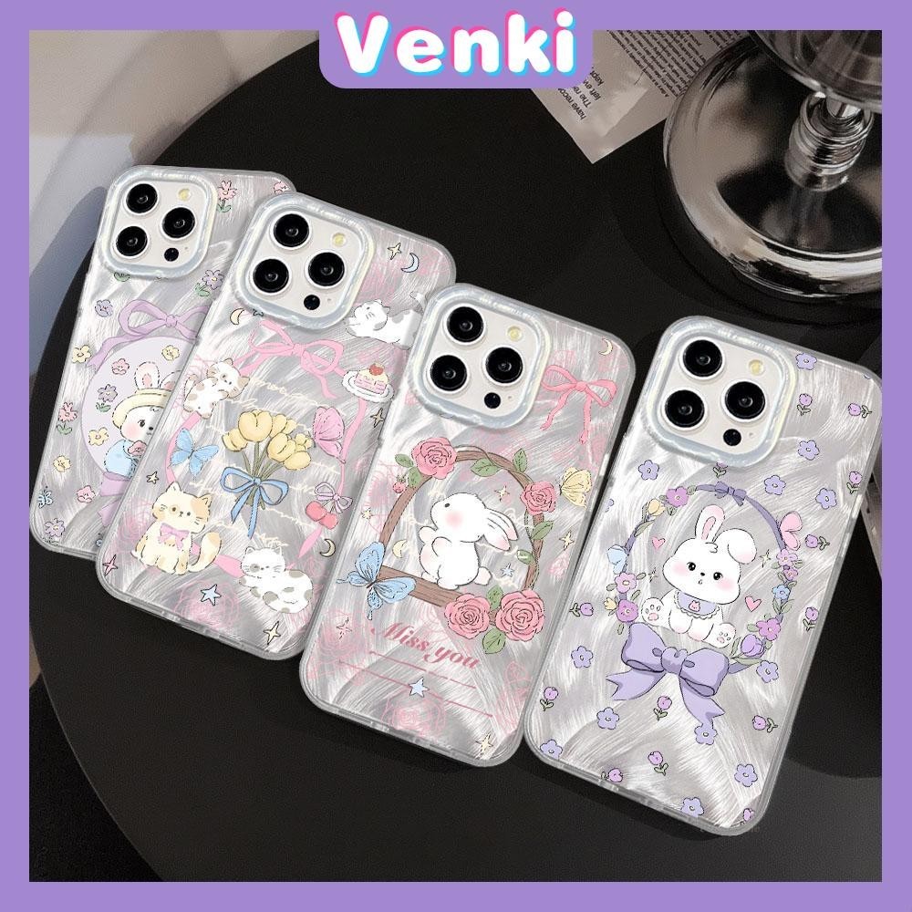 VENKI - สำหรับ iPhone 11 15 Pro Max เคส ไอโฟน ขนนกสีเงินหรูหราโฮโลแกรมเลเซอร์เคสใส อ่อนนุ่ม TPU กระต่ายยัดไส้น่ารัก นได้กับ iPhone 14 13 Pro Max 12 Pro Max 11 XR XS 7 8 PLUS