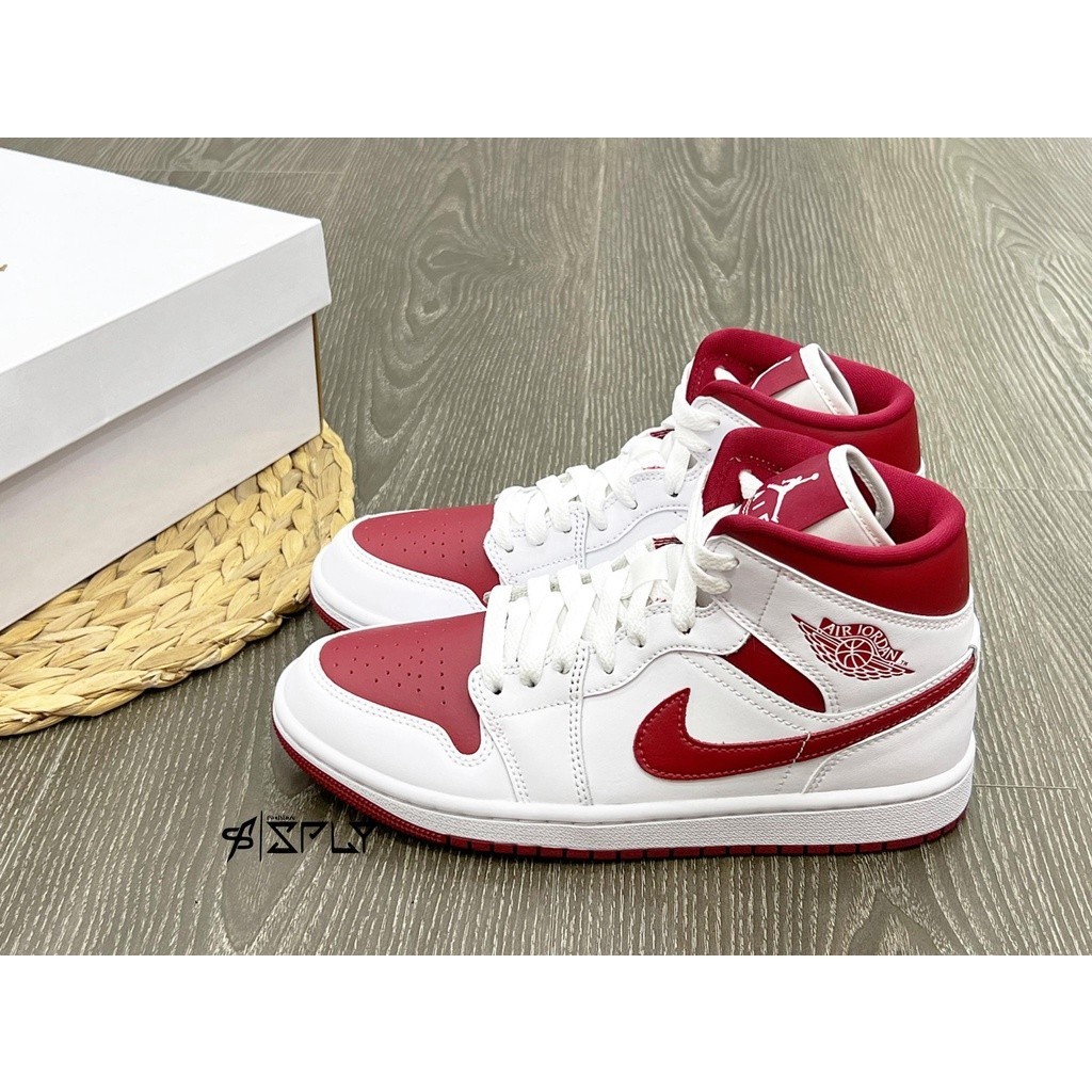 คุณภาพสูง Air Jordan 1 MID สีขาวสีแดง Reverse Chicago กลางหลอด BQ6472-16