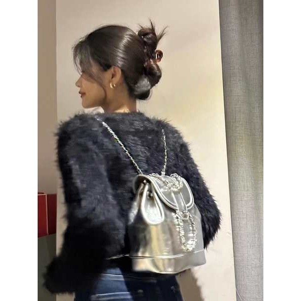 Chanel Style กระเป๋าเป้สะพายหลัง กระเป๋าสะพายไหล่ หนังแว็กซ์น้ํามัน ขนาดเล็ก สําหรับผู้หญิง 2024
