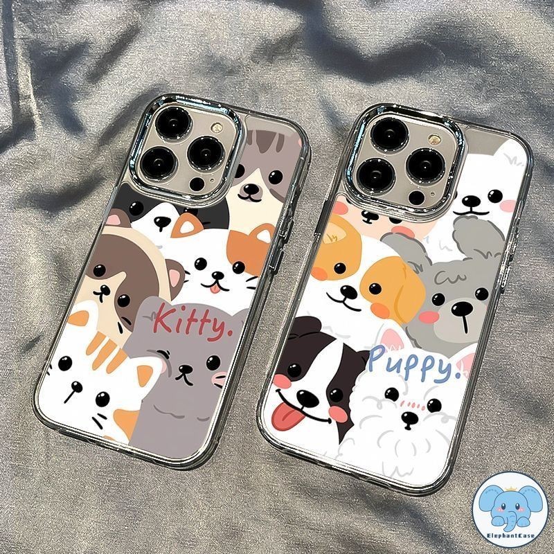 การ์ตูนลูกสุนัขโชคดีแมวน้อยน่ารักการชุบโลหะเลนส์ใสเคส TPU IPhone 7Plus XR 11 15 13 12 14 Pro Max 7 8 Plus X XS Max SE