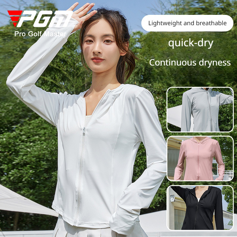 PGM YF687 เสื้อผ้ากอล์ฟผู้หญิงกันแดดเสื้อผ้ากีฬาฤดูร้อนป้องกันรังสียูวี UPF50 + เสื้อคลุมที่มีน้ำหนักเบา