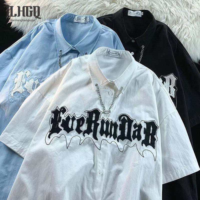 เสื้อเชิ้ตแขนสั้น คอสี่เหลี่ยม พิมพ์ลาย เรียบง่าย แฟชั่นฤดูร้อน สําหรับผู้ชาย