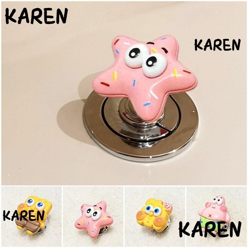 Karen ปุ่มกดชักโครก แบบพลาสติก ลาย Spongebob Patrick Star น่ารัก สําหรับห้องน้ํา 1 5 ชิ้น