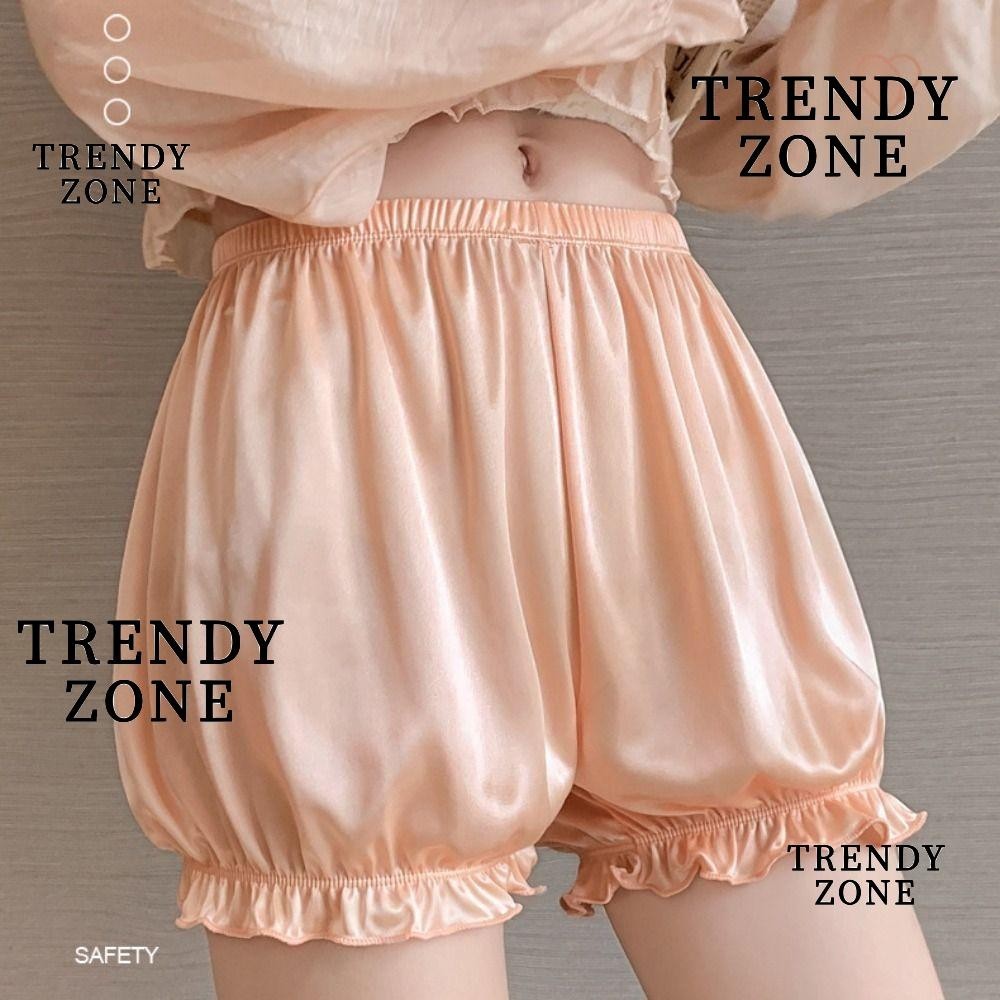 Trendyzone กางเกงชั ้ นในป ้ องกันการสัมผัส , กางเกงเซฟตี ้ ไร ้ รอยต ่ อชุดซาตินกางเกงขาสั ้ น , กางเกงขาสั ้ นยืดสีทึบนักมวย Ruffled