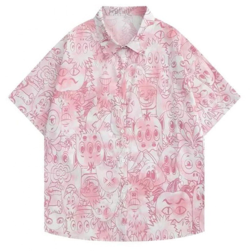 เสื้อเชิ้ตผู้ชายลายดอกไม้ สไตล์ฮาวาย วินเทจ แขนสั้น