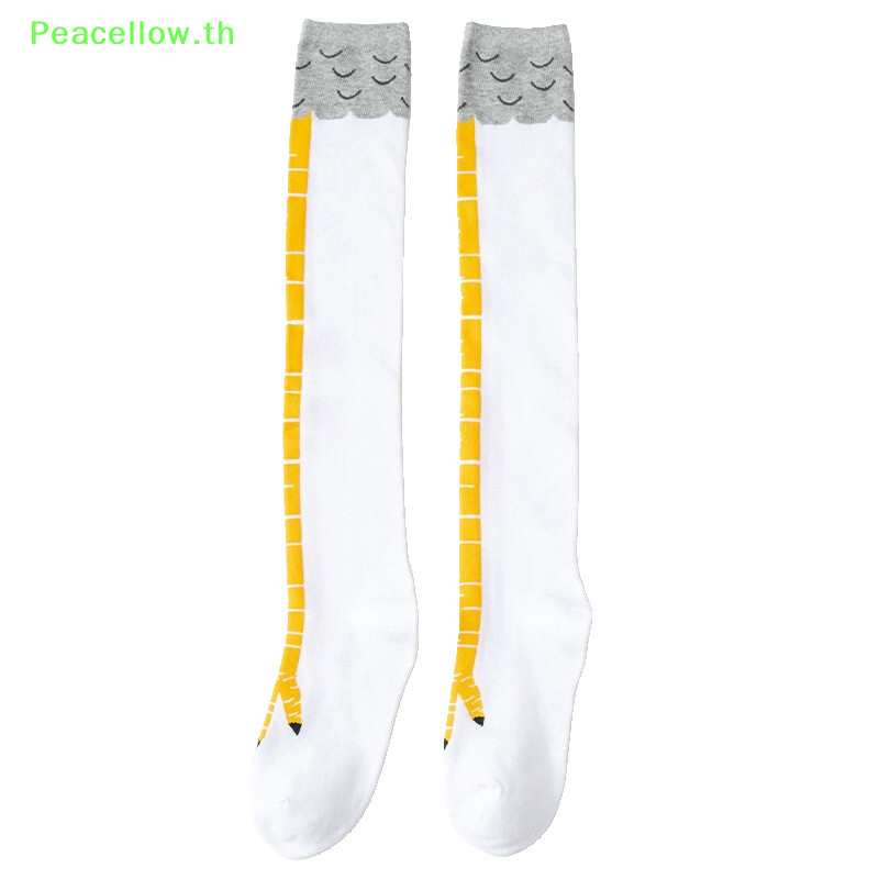 Peacellow ไก่ Paws ฟุตถุงเท้าผู้หญิงกว่าเข่าถุงเท้ายาวการ์ตูนตลกผ้าฝ้ายขาไก่ Claw สุภาพสตรี 3D พิมพ์ต้นขาถุงเท้าสูง TH