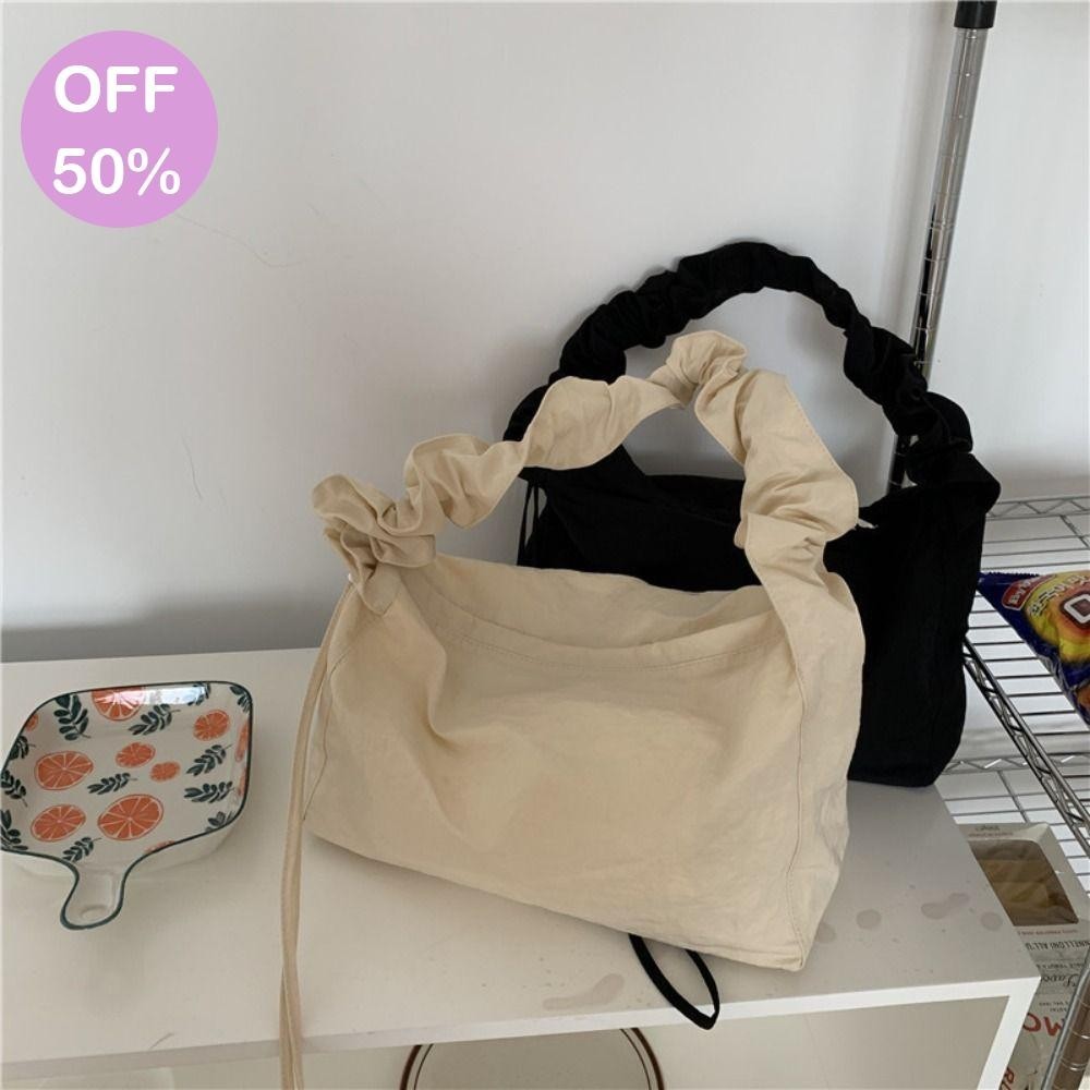Youmoot Cross Casual Bag, Single Shoulder Pleated Drawstring Girls Canvas Bag, Student Vintage Handbag Women