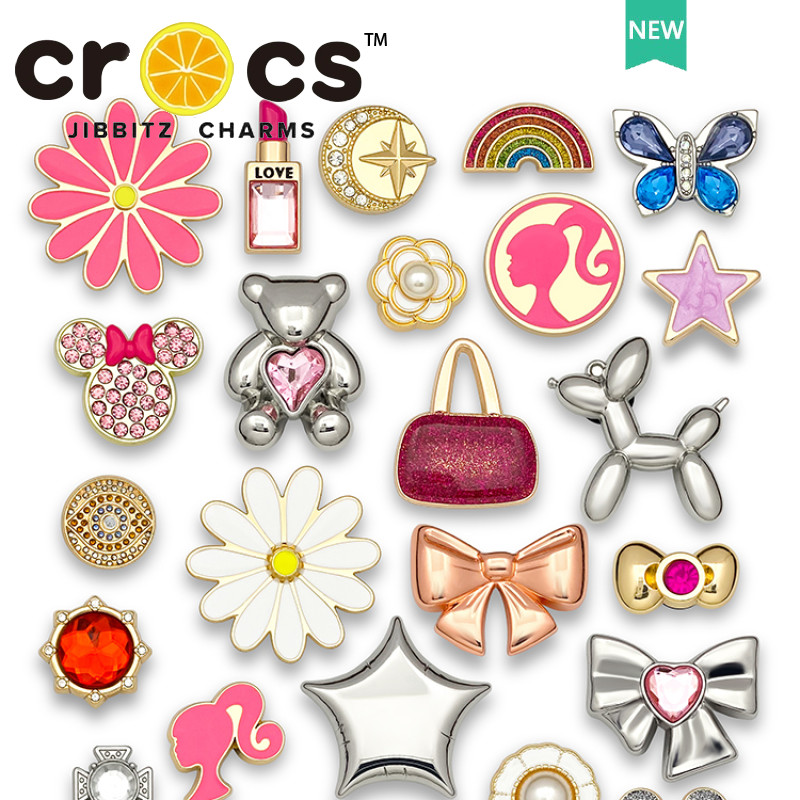 โลหะ jibbitz crocs แท้ กระดุมรองเท้า charm โลหะรองเท ้ าหัวเข ็ มขัด Rainbow Bow ตุ ๊ กตาบาร ์ บี ้ น ่ ารักแฟชั ่ นรองเท ้ าอุปกรณ ์ เสริม