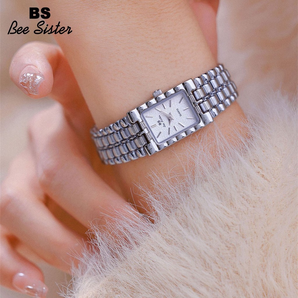 Bs Bee Sister แฟชั่นผู้หญิงนาฬิกากันน้ํา Casual สี่เหลี่ยมผืนผ้านาฬิกาข้อมือสีทองสําหรับผู้หญิงของขว