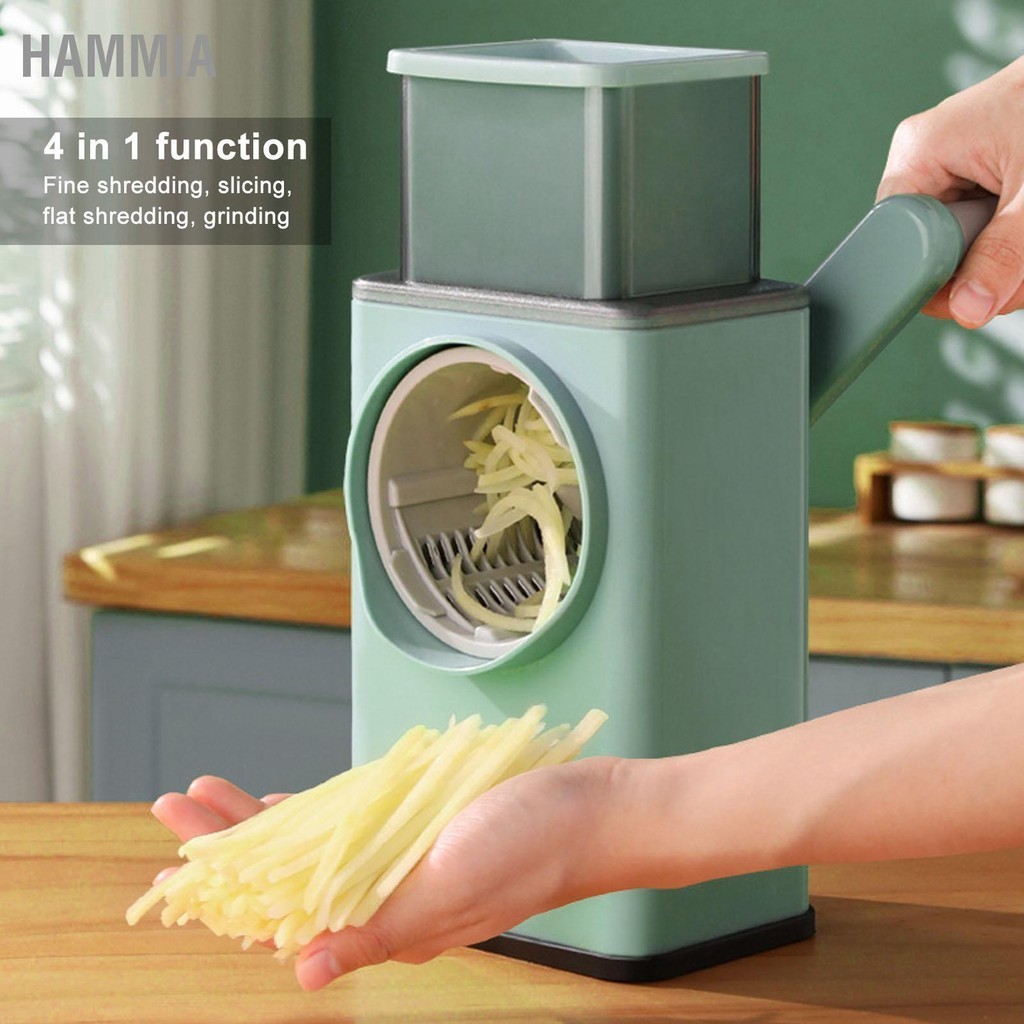 HAMMIA เครื่องตัดลูกกลิ้งผักมัลติฟังก์ชั่นหมุนคู่มือครัวเครื่องขูดสับเครื่องหั่นชีสพร้อมที่จับสีเขียว