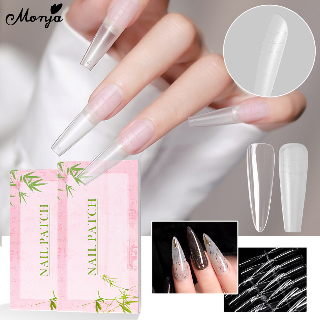 Monja 240 ชิ้น Matte เคล็ดลับเล็บปลอมยาวโลงศพ Auminate คลุมทั้งหมดต่อเล็บเทียม DIY เครื่องมือทําเล็บ