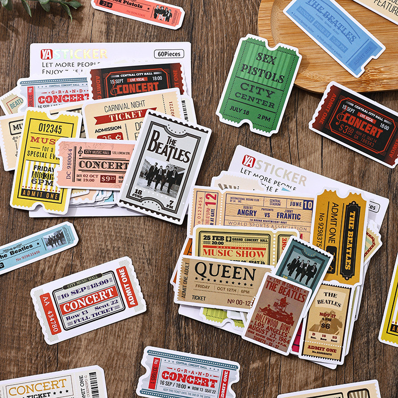 ✨พร้อมส่ง✨ลายการ์ตูน Rock USA police beatles Nirvana MUSIC vintage ticket 60แผ่น Sticker สติ๊กเกอร์