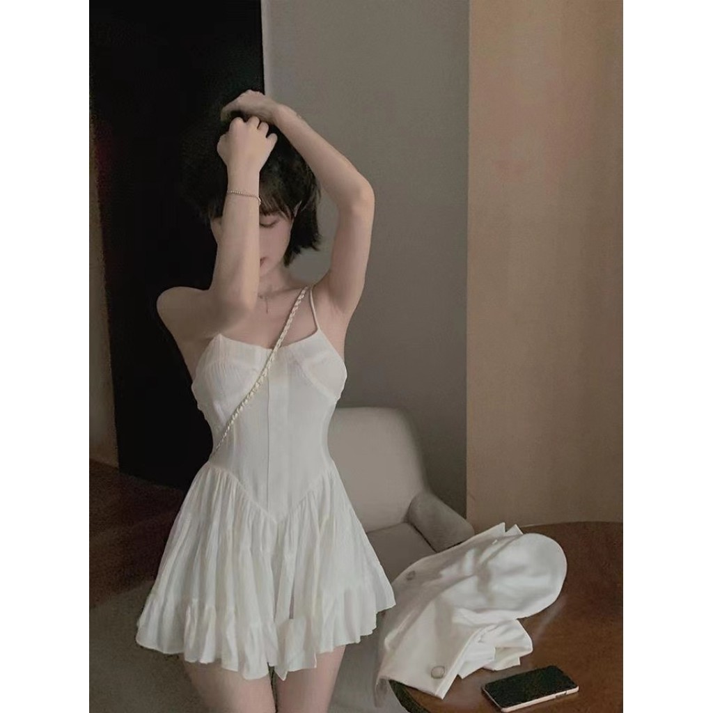 Classy Ruffled Design ชุดเดรสสีขาวเซ ็ กซี ่ A-Line Mini Dress