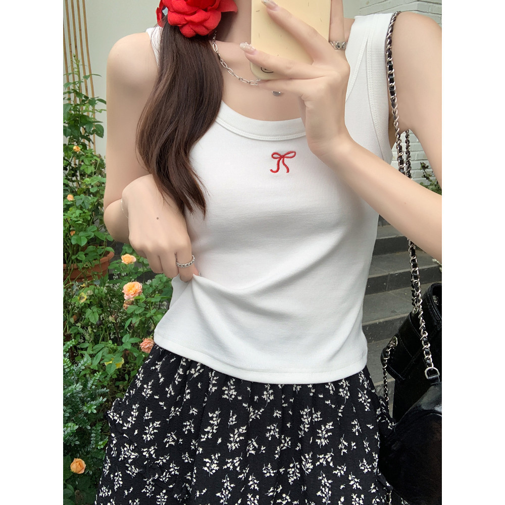 (กรุงเทพจัดส่งสินค้า)BOOM Shop เสื้อกั๊กผู้หญิงเชือกแขวนคอผ้าฝ้ายผูกโบว์กว้างสายด้านนอกสวมใส่ด้านบน