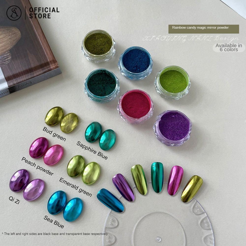 ผงกระจกเล็บ 6 สีรุ้งน้ําตาลเมจิกกระจกผง ผงเล็บถูผงอุปกรณ์เล็บ สําหรับตกแต่งเล็บเจล