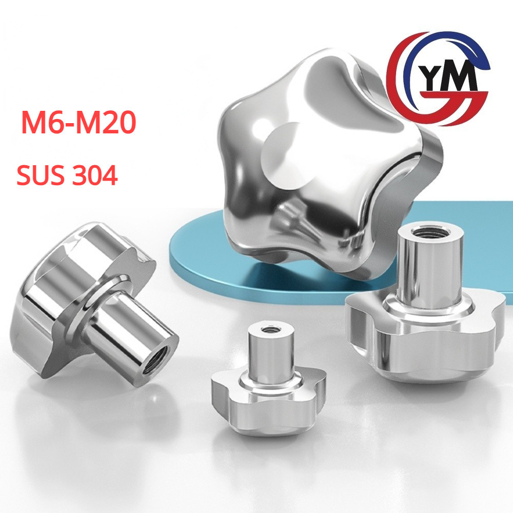 [YMH] 304 สแตนเลสสตีล Torx Handle Nut มือล้อ Star Hand Screw Nut Star Handle Knob Round Nut Five Star Handle Nut M6-M20
