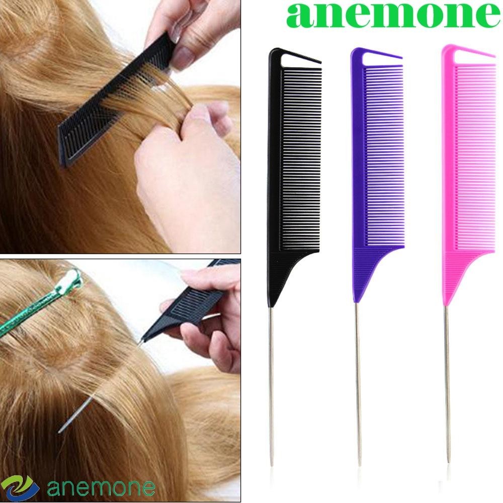 Anemone Hair Tail Comb สแตนเลส Hairdressing Fine-tooth Straight Hair Brush
