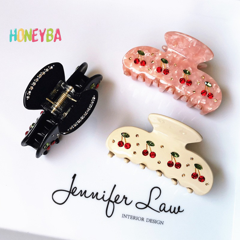 <Honeyba> Elegant Simple Fashion Acetateเครื่องประดับผมสําหรับผู้หญิงเพชรCherry Claspผมหางม้ากรงเล็บอุปกรณ์ผมสําหรับผู้หญิงNice