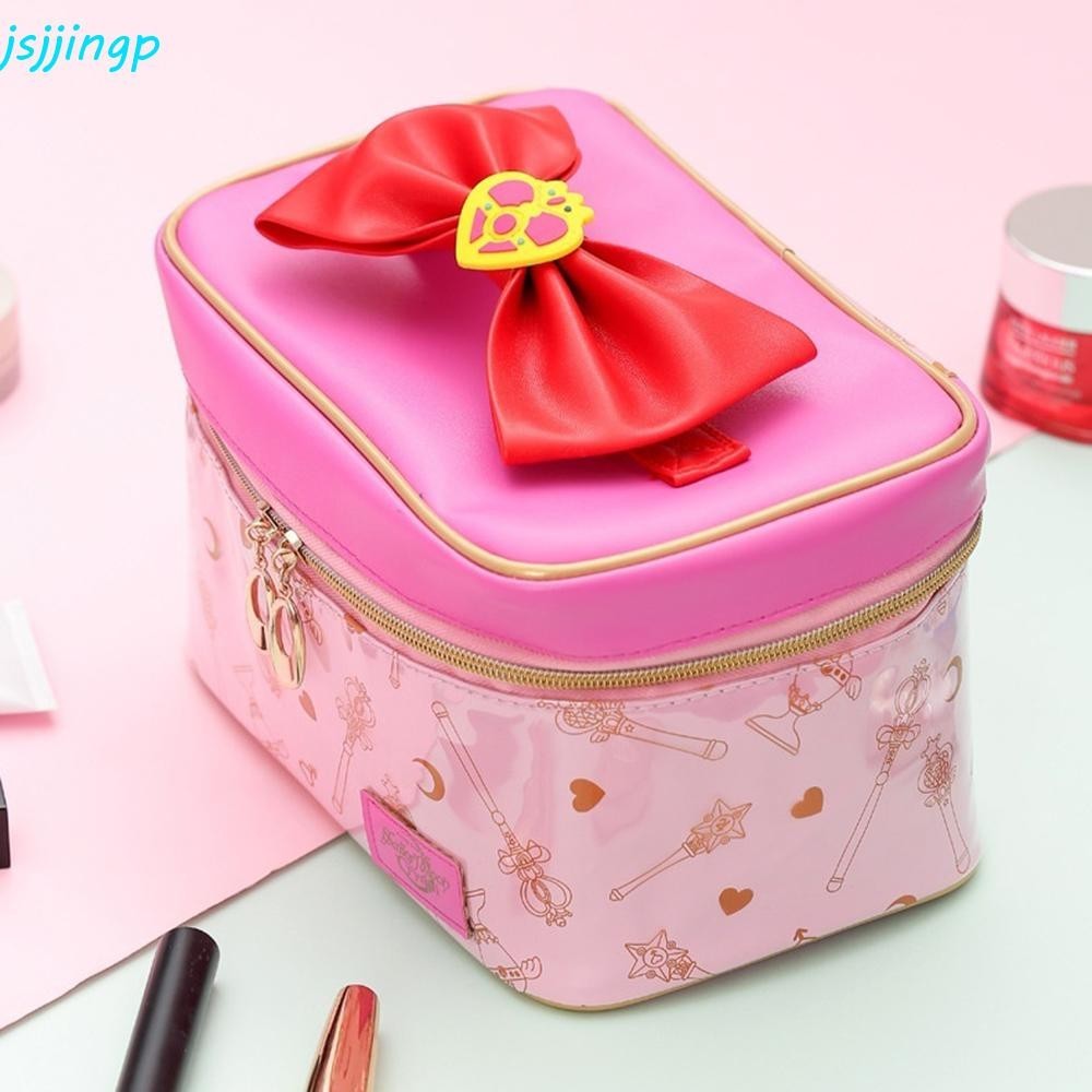 Jsjjingp กระเป๋าแต่งหน้า เซเลอร์มูน กระเป๋าเก็บสุภาพสตรี มัลติฟังก์ชั่น หนัง PU แบบพกพา Wash Toiletry Bag