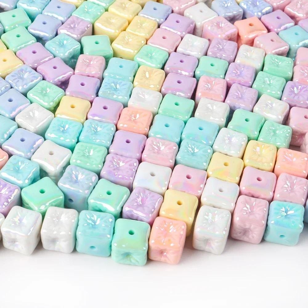 10 ชิ้น/ล็อต 14 มม.อะคริลิค Cube บอลลูนสแควร์รูปร่างลูกปัด Faced ลูกปัดสแควร์สําหรับงานฝีมือ Charms ทํา DIY เครื่องประดับอุปกรณ์เสริม
