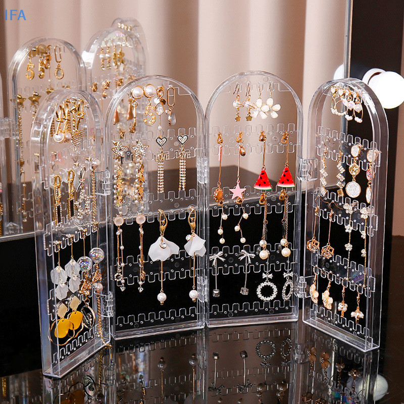 IFA พับต่างหู Studs ชั้นวางจอแสดงผลสร้อยคอเครื่องประดับชั้นวางขาตั้งแผงหน้าจอจัดเก็บกล่องดี
