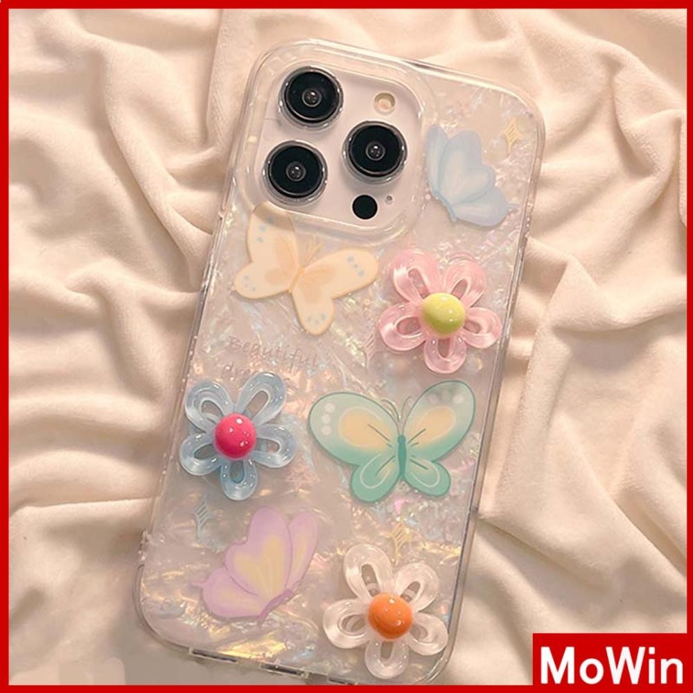 Mowin - เข้ากันได้สำหรับ เคสไอโฟน11 เคส iphone 11 15 pro max เปลือกหอยทะเลหลากสีสัน โฮโลแกรมเลเซอร์ใสเคส TPU ดอกไม้สามมิติทำเอง iPhone 14 13 Pro max 12 Pro Max 11 XR XS 7 8Plus max XS XR