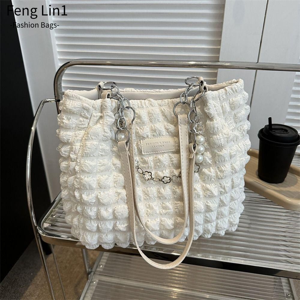 Fengling ไหล่ Underarm Bag, Down Cotton Cushion ความจุขนาดใหญ่ Hobos Shopper Bag, แฟชั่นจีบ Cloud Quilted ลายสก๊อต Casual Hobo Tote กระเป๋าถือผู้หญิงสาว