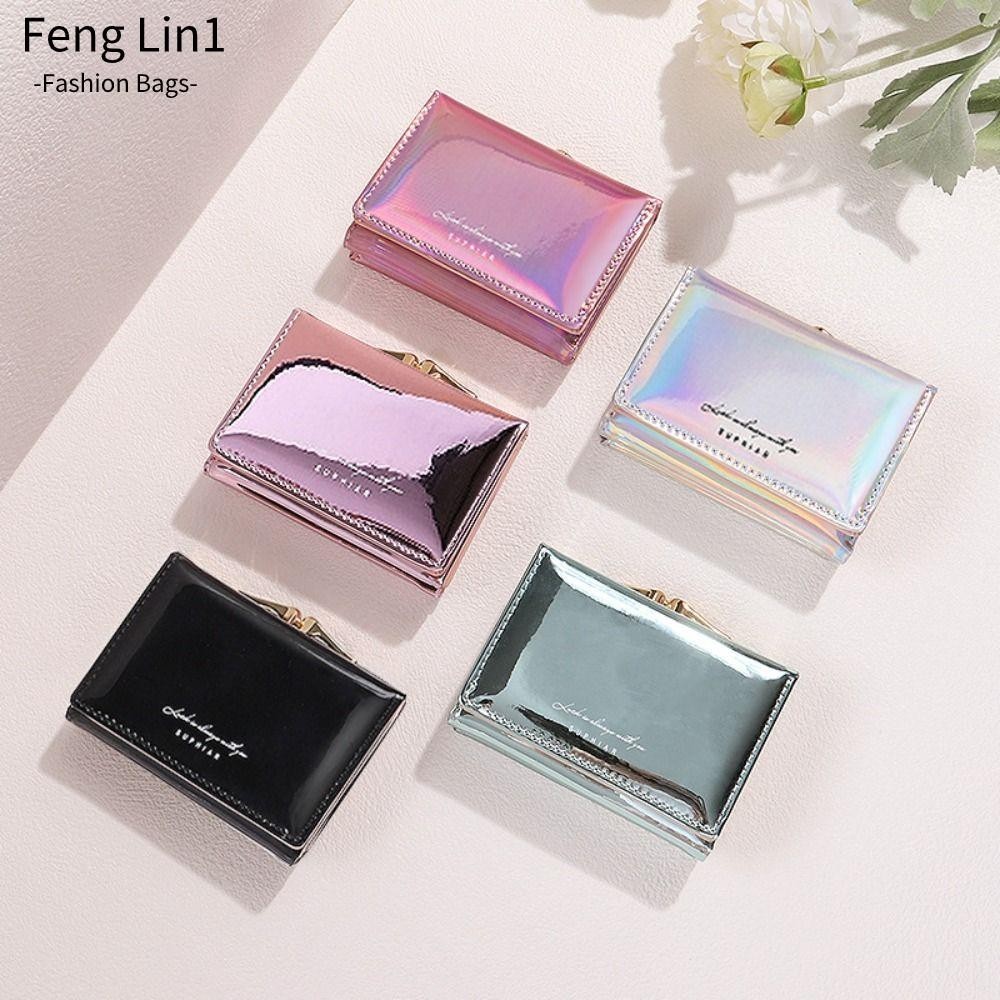 Fengling Laser Leather Wallet, Women Man Classic Tri-Fold Coin Purse, Portable Multifunctional Card Holder Gift