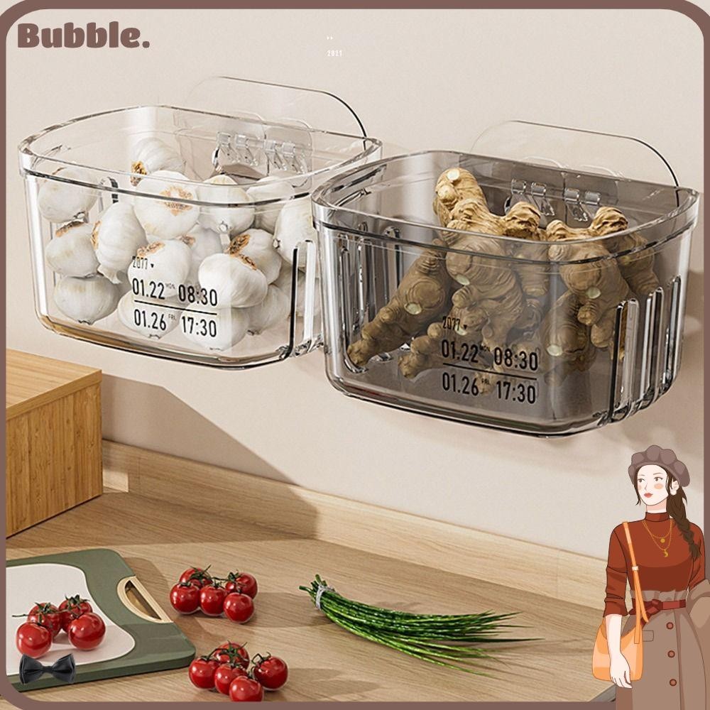 Bubble Scallion ขิงกระเทียมตะกร้า, Multifunctional Space- saving ตะกร้าแขวน,พลาสติก Gadget ครัวติดผนังกล่องเก็บ