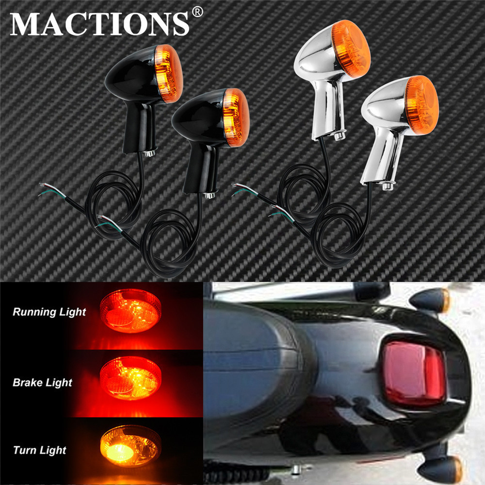 YJ 2xMotorcycle Rear Turn Signals Indicators Amber LED Lights Black/Chrome For Harley Sportster 883 