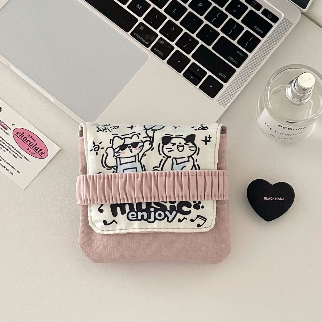 การ ์ ตูนแมวสุขาภิบาลผ ้ าเช ็ ดปากกระเป ๋ าเดินทางแบบพกพาขนาดใหญ ่ ความจุ Tampon กระเป ๋ าประจําเดือน