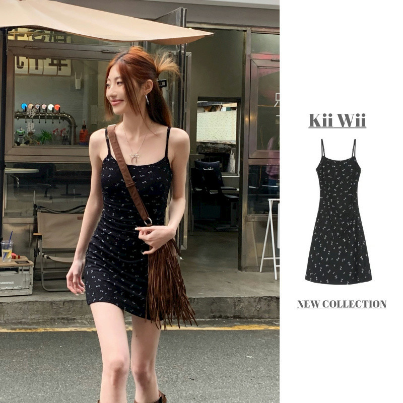 Kii Wii ฤดูร้อนเวอร์ชั่นเกาหลีดอกไม้ห่อก้นชุดแขวนสั้นผู้หญิง 240604