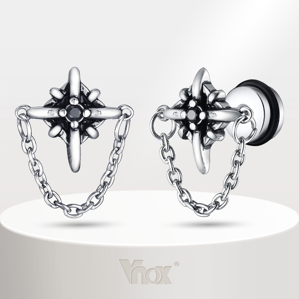 Vnox สีดําเพทายสี ่ Pointed Star พู ่ ต ่ างหูสําหรับชาย Boy,Stainless เหล ็ ก Hypoallergenic บุคลิกภาพต ่ างหู