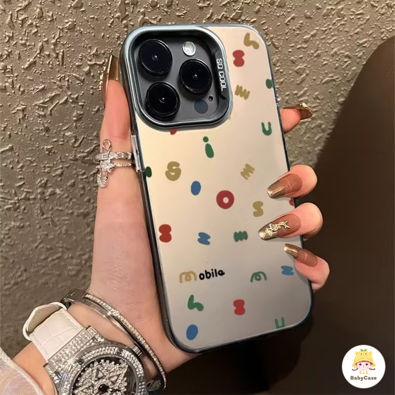 ตลกสีสันสร้างสรรค์ ภาษาอังกฤษชุบโลหะเลนส์นุ่มแขน iPhone 14 13 11 12 15 Pro Max XR X XS MAX 7 14 15 6 8 Plus SE 2020