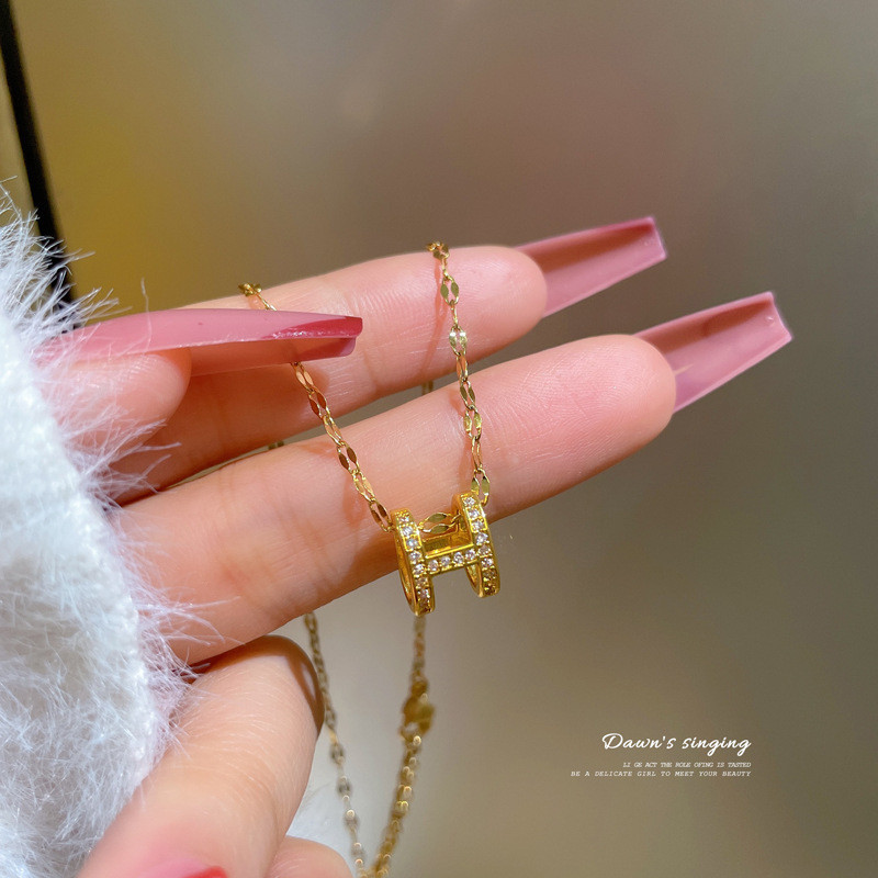 Zircon H Letter จี ้ Choker สร ้ อยคอสแตนเลส Charm Chain Collares สร ้ อยคอผู ้ หญิงเครื ่ องประดับ