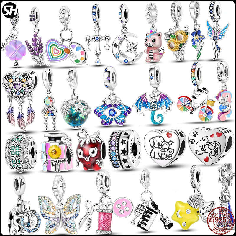สีสันzirconium CharmsลูกปัดS925 เงินสเตอร์ลิงมังกรผีเสื้อDangle Fit Pandora Charmsลูกปัดสร้อยข้อมือสร้อยคอDIYเครื่องประดับMarking