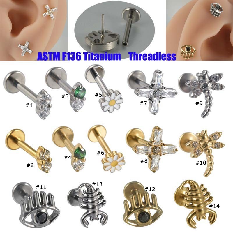 1 ชิ้น Daisy Dragonfly Cross Scorpion Eye Shape G23 ไทเทเนียมZircon Hypoallergenic Labrest Stud 16Gaugeสดเจาะกระดูกอ่อน Helix ต่างหูสตั๊ด